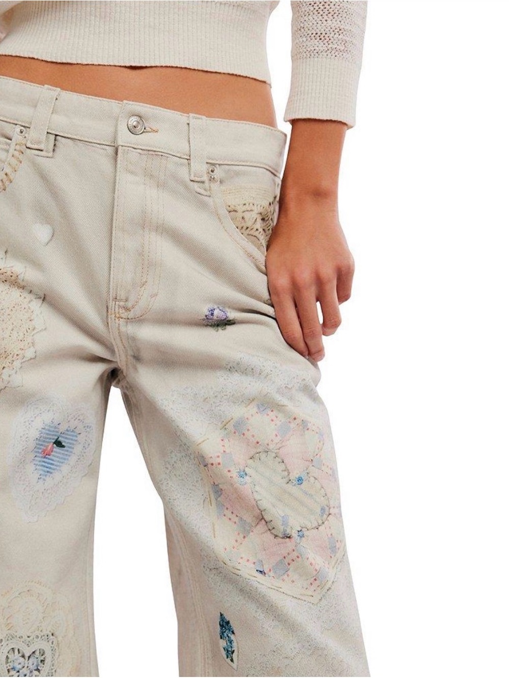 NWT Free People Tinsley Illusions Printed Jeans Heirloom Ivory 27 - Picture 3 of 6